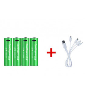 ACM 4 Piles AA 1.5V 3400Mah Lithium Rechargeable + Cable USB