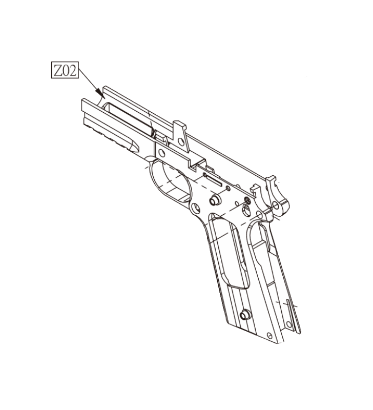 KWC Frame Vide Colt Rail Gun 1911 GBB Co2 Metal Black Part-Z02 (180524/25/31)