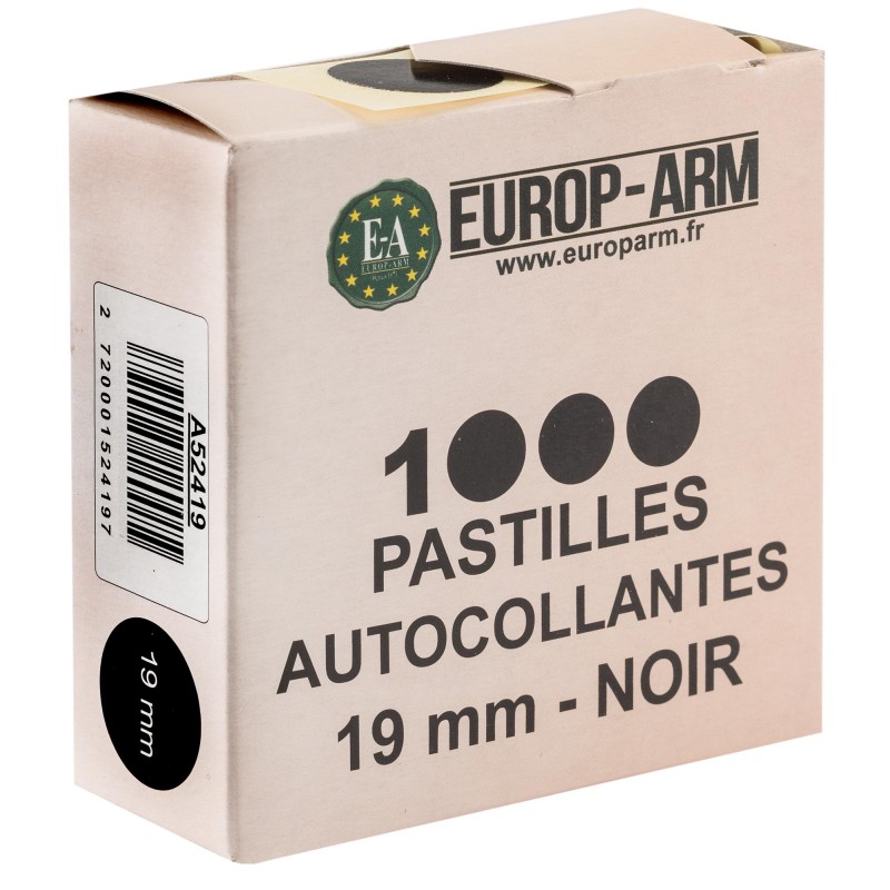 Europ-Arm 1000 Pastilles Autocollantes 19mm Noir