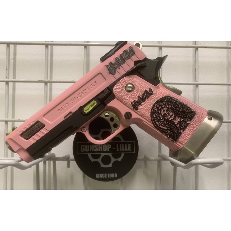 GS2.0 Custom Santa Muerte WE Hi-Capa 3.8 Force Noir/Rose Velociraptor Gaz 25Bbs 0.8J