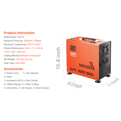ACM Vevor Compresseur Double Cylindre 300 bars 4500PSI/30Mpa 1800W 220V