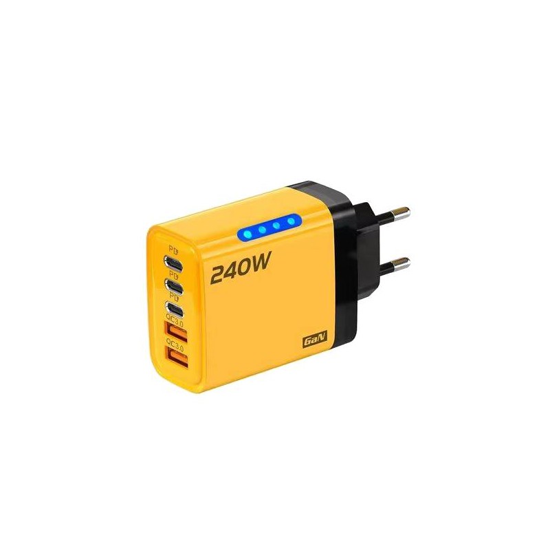 ACM Chargeur 220V 240W USB 5 Ports Yellow