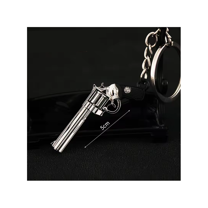 ACM Porte Clé Métal Revolver Chrome/Bk 50mm